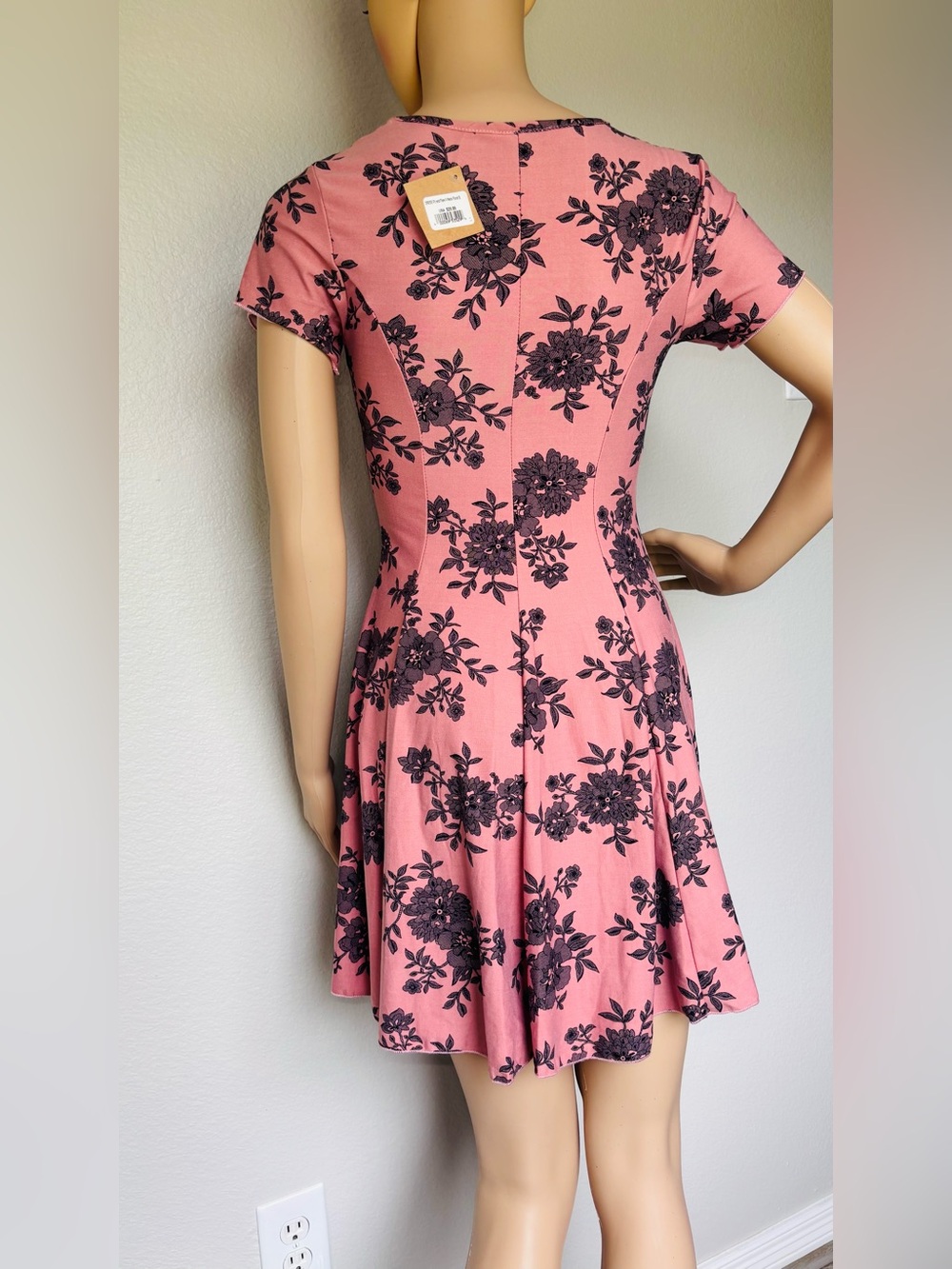 Banana Lemon Pink Floral V-Neck Fit & Flare Mini Dress - Picture 10 of 12